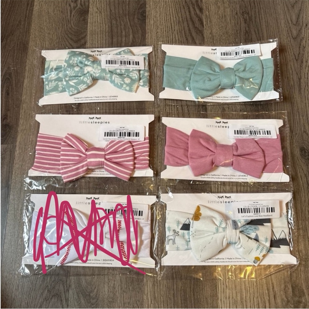 Little Sleepies Bow Headbands in Mint, Pink, White with Patterns